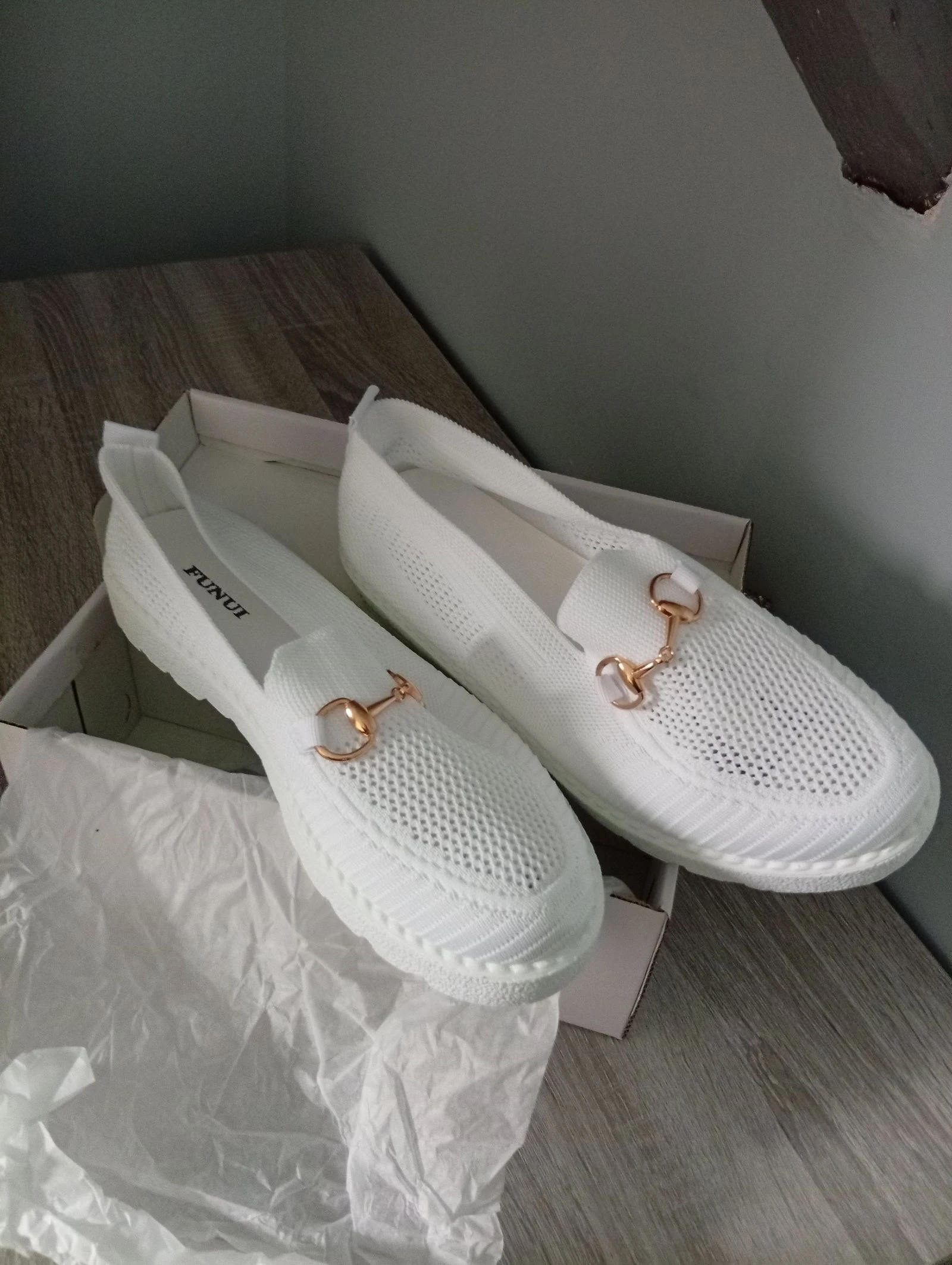 Mocassins maille tricotée boucle dorée style décontracté/ chic semelle crantée légère confortable 